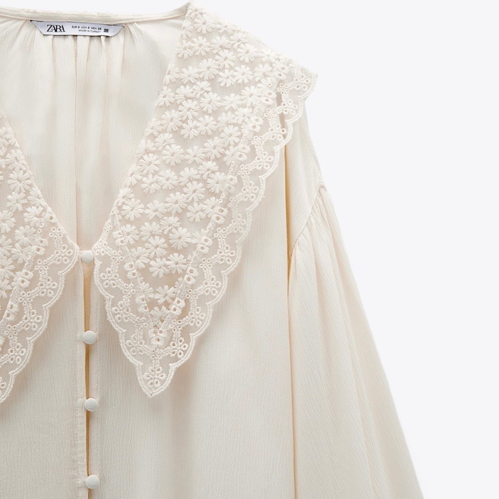 ZARA Embroidered Neckline Blouse - Picture 2 of 5